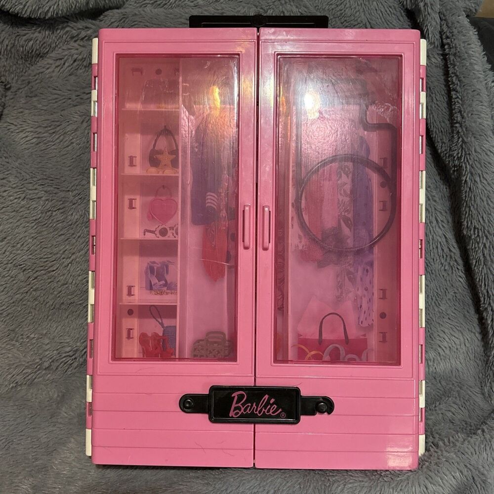 Mattel Barbie Pink Wardrobe Closet Carrying Case Suitcase Accessories Storage